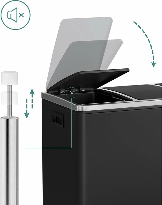 Merkloos Signature Home Prullenbak, Vuilnisbak Voor De Keuken, Afvalscheidingssysteem, 3 X 18 L, Pedaalemmer Met 3 Vakken, Zwart 8 Merkloos Signature Home Prullenbak, Vuilnisbak Voor De Keuken, Afvalscheidingssysteem, 3 X 18 L, Pedaalemmer Met 3 Vakken, Zwart - Afbeelding 6