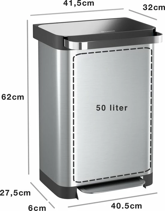 Prullenbak Met Pedaal - 50 Liter - RVS - Pedaalemmer Homra Pullix - Automatisch Lucht Filter - Odor Control - 50L Capaciteit - Soft Close Deksel - Afvalemmer - Met Hengsel - Afval Aandrukken - Design - Hygiënisch - Zilver 6 Prullenbak Met Pedaal - 50 Liter - RVS - Pedaalemmer Homra Pullix - Automatisch Lucht Filter - Odor Control - 50L Capaciteit - Soft Close Deksel - Afvalemmer - Met Hengsel - Afval Aandrukken - Design - Hygiënisch - Zilver - Afbeelding 4
