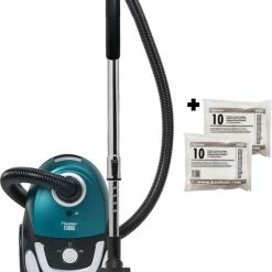 Bestron Stofzuiger Met Zak, Voordeelset Incl. 20x Stofzuigerzakken, 94cm Telescoopbuis & 7.5m Actieradius, Met Uitwasbare HEPA12 & Microfilter, Kleur: Blauw