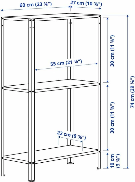 HYLLIS IKEA Stellingkast Metaal - Binnen/buiten - Opbergrek - 25kg Draagkracht - Industrieel - Opbergoplossing - 3 Vakken - 60x27x74 Cm 8 HYLLIS IKEA Stellingkast Metaal - Binnen/buiten - Opbergrek - 25kg Draagkracht - Industrieel - Opbergoplossing - 3 Vakken - 60x27x74 Cm - Afbeelding 6