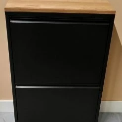 Merkloos Quint - Vuilnisbak - Afvalscheiding - 5 Vakken - Zwart Met Eiken Paneel - 70L Totaal -Lesser & Pavey-winkel 550x782