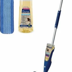 Bona Premium Spray Mop - Dweilsysteem - Inclusief Geoliede Houten Vloer Reiniger & Microvezel Reinigingspad - Streeploos - Sneldrogend