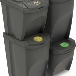 Prosperplast Set Van 4 Stuks Kunststof Afvalscheidingsbakken Grijs 2x 25 Liter En 2x 35 Liter - Scheidingsprullenbakken