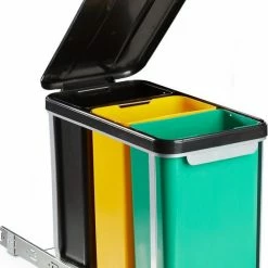 Relaxdays Inbouw Prullenbak Keuken - 8 L - Afvalscheidingsbak - Inbouw Vuilnisbak - Deksel - 3 Emmers